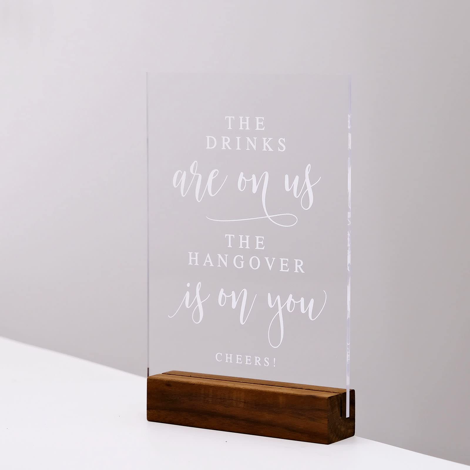 Acrylic Wedding Bar Sign With Wood Stand- 5    X 7'' Glass Look Clear Acrylic Wedding Drink Sign Open Bar Sigs With Holder For W